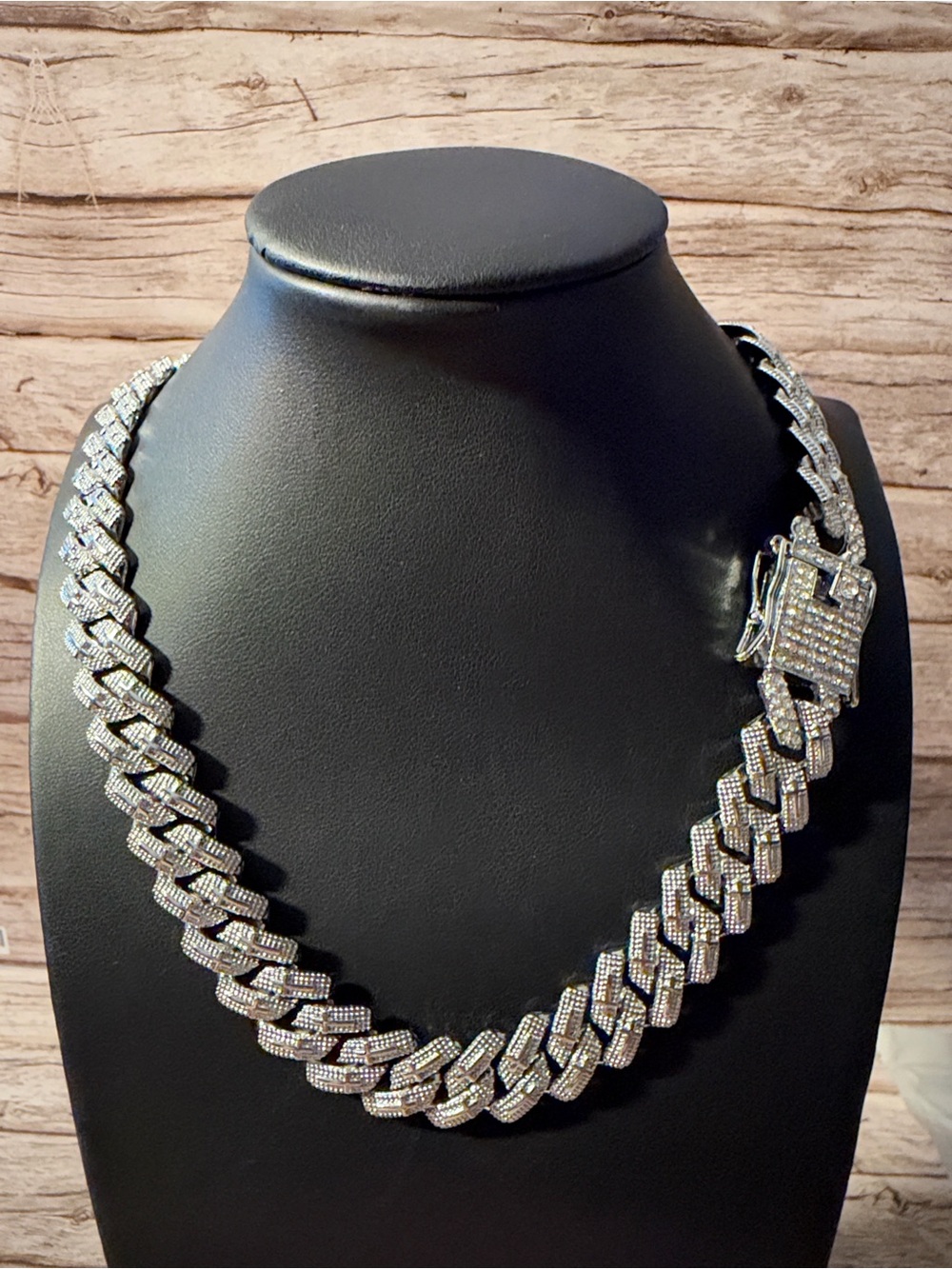Silver Stainless Steel Iced Out Cuban Link Chain Paved Necklace